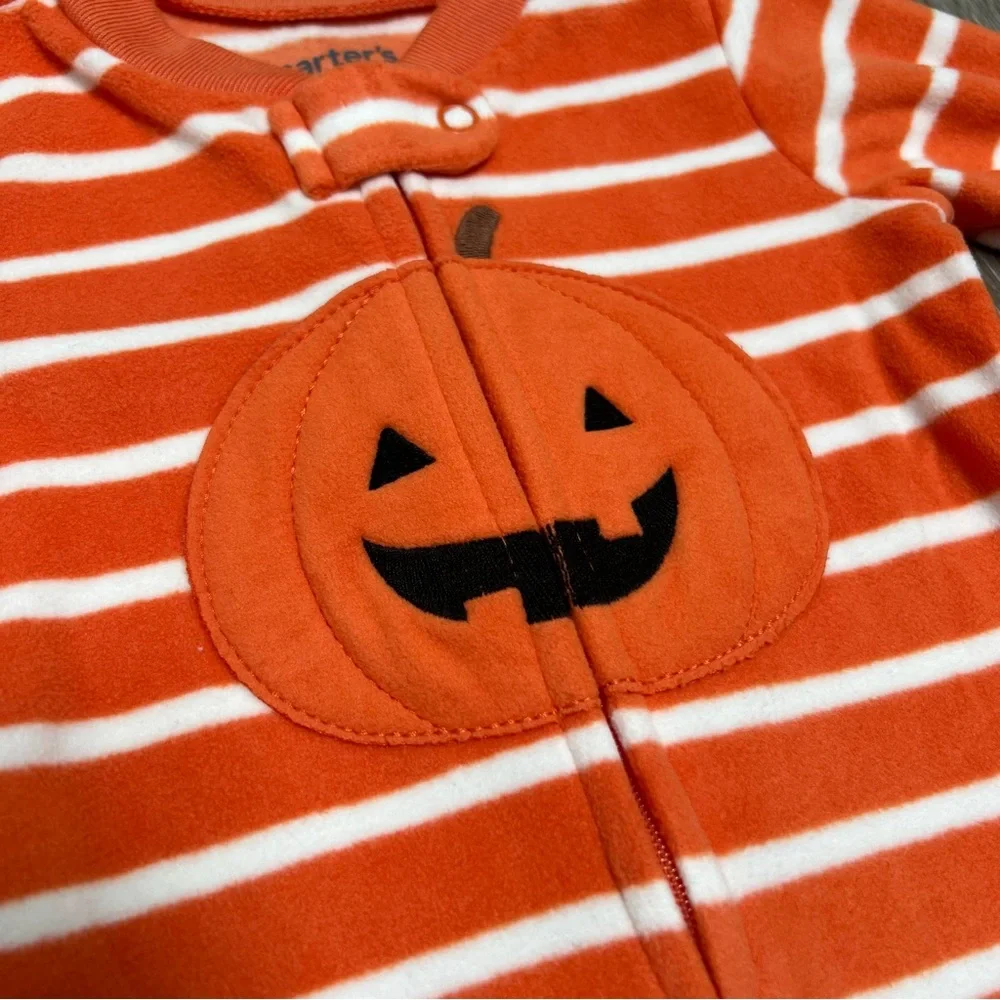 CARTERS FLEECE PUMPKIN HALLOWEEN ZIP UP FOOTED SLEEPER ORANGE 6MO NWT